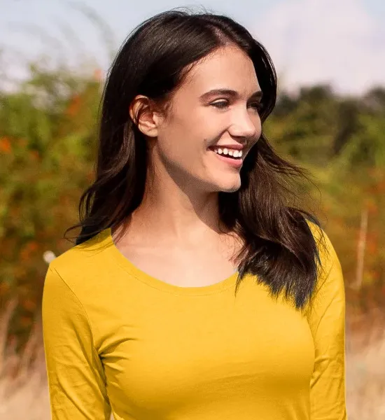 Ženska majica z dolgimi rokavi - Globlji okrogel izrez