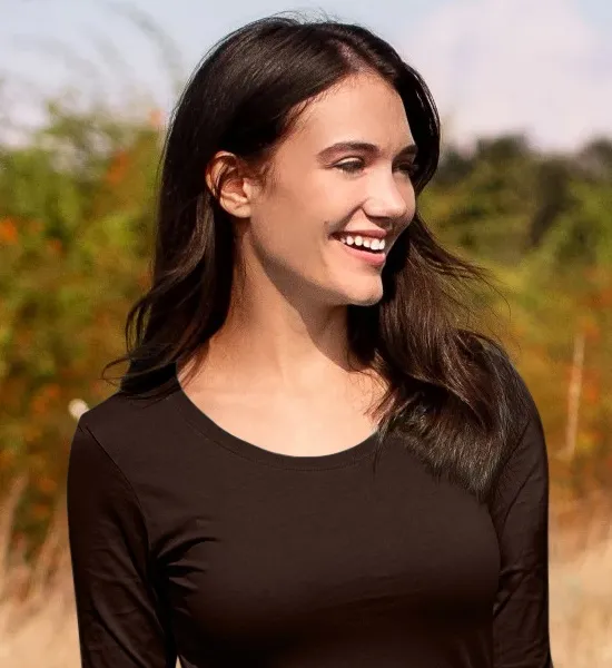 Ženska majica z dolgimi rokavi - Globlji okrogel izrez